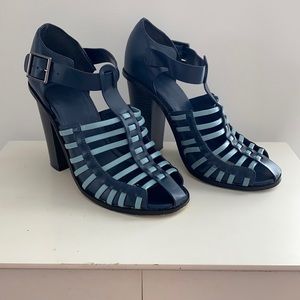 Beau + Ashe Blue Leather Strappy Heels